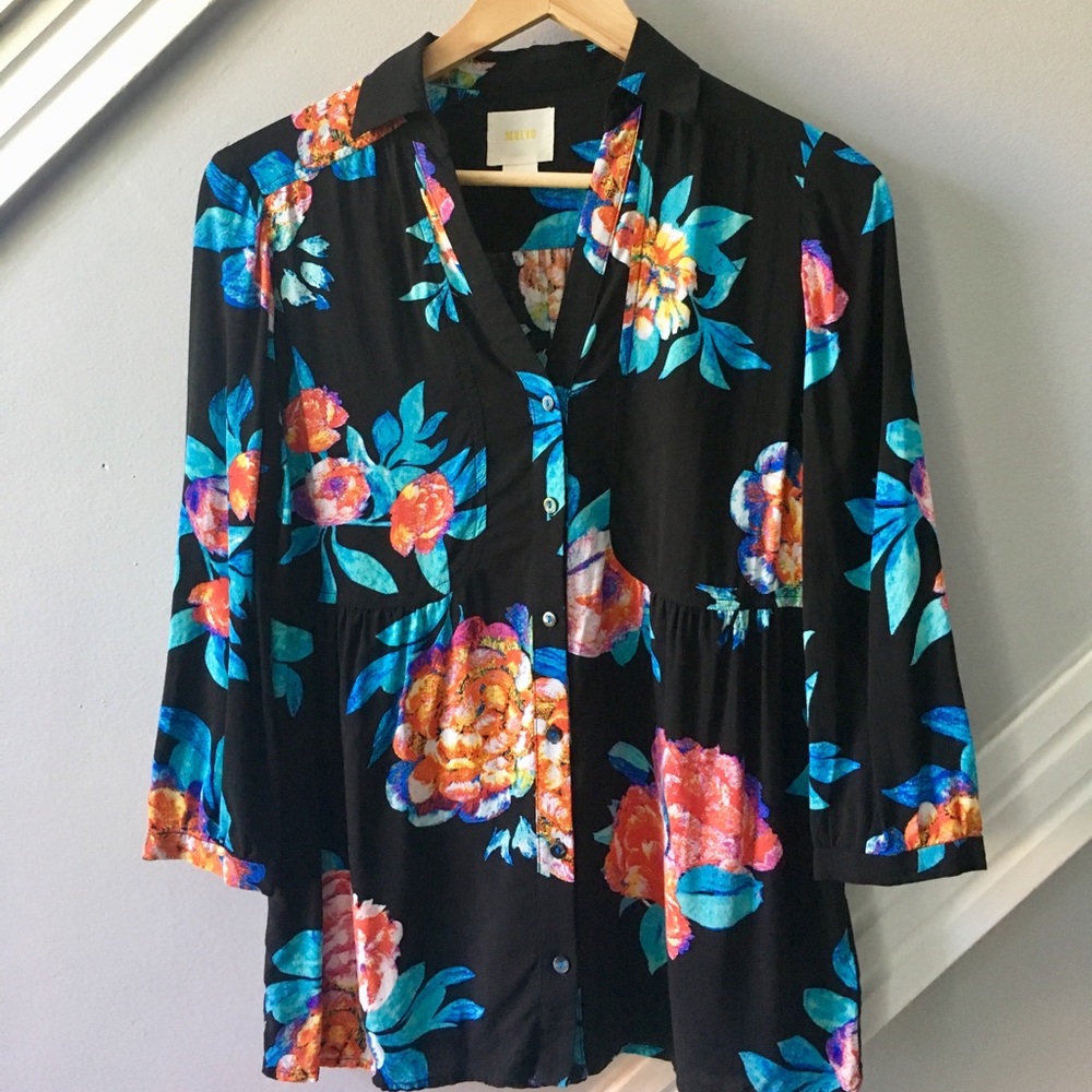 Maeve Woodland Walk floral blouse (Anthropologie)